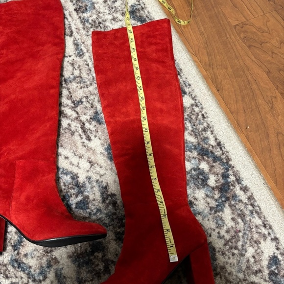 DUNE LONDON Selsie Red Suede Tall 70’s Block Heel Boots - Picture 8 of 11